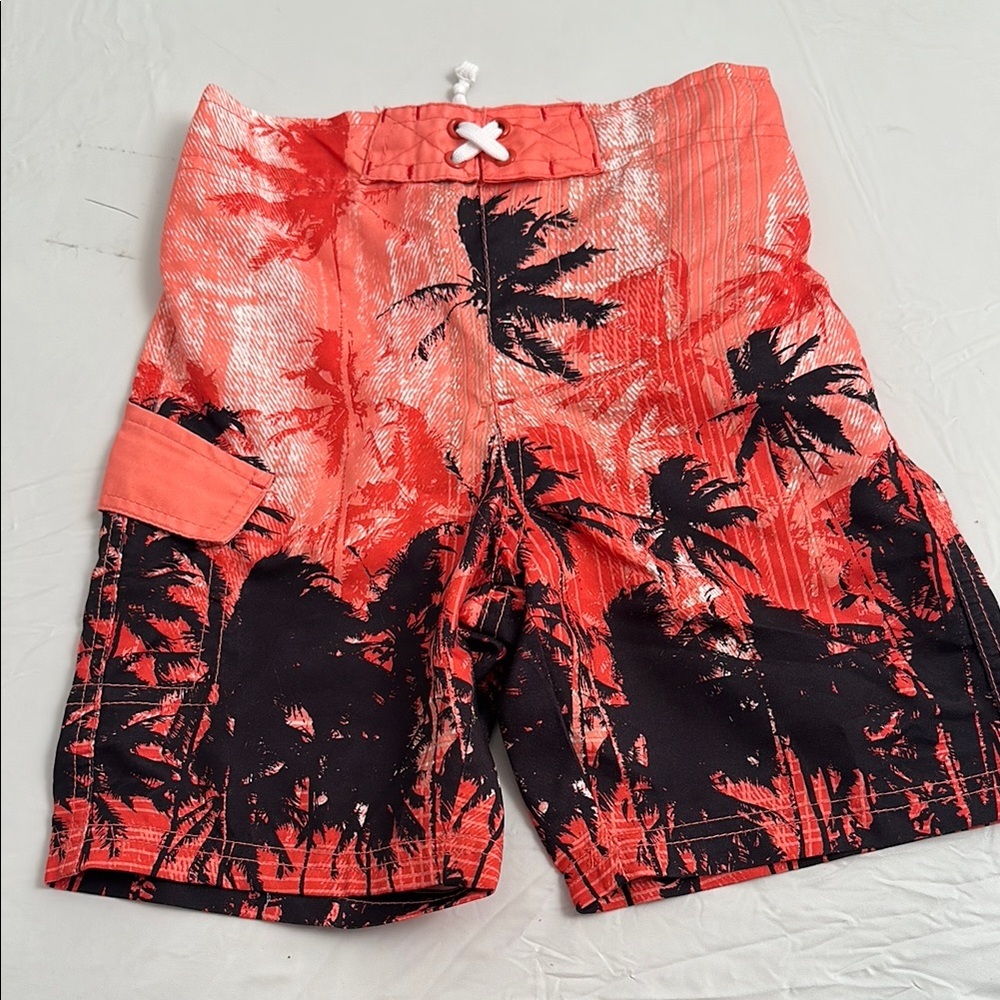 Cherokee Multicolor Coral And Black Hawaiian Print Board Short Style Swim Trunks